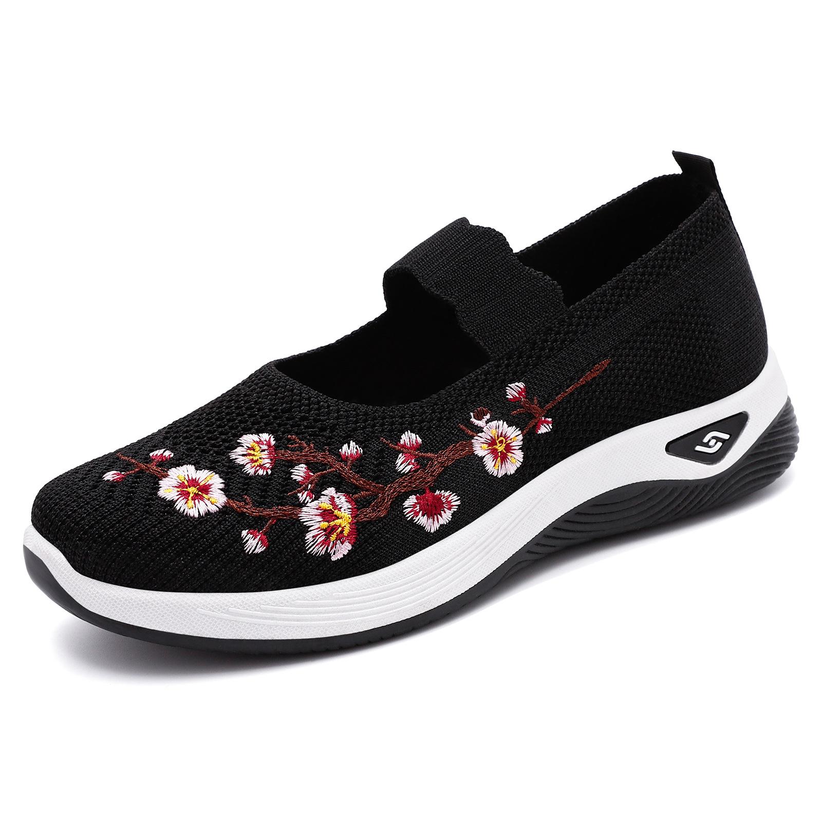 Mom Shoes Spring Embroidered V Cut Single Shoes Women Breathable Casual Shoes Slip On Lazy Shoes Casual daily Comfortable Lightweight Sneakers 36