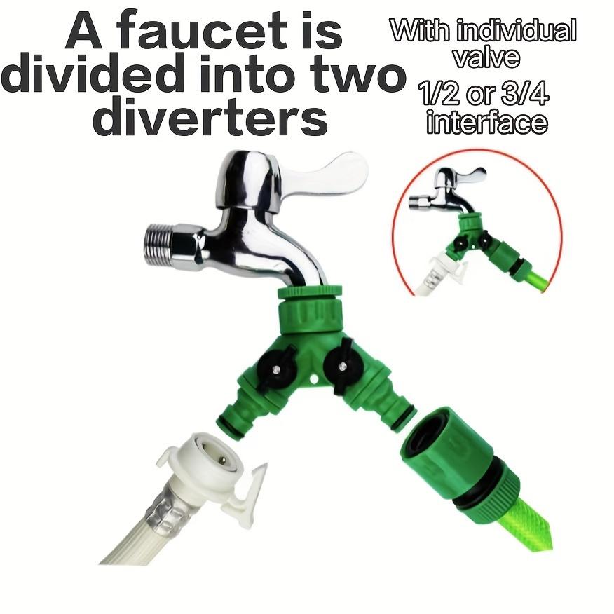 2-Way Water Hose Tap Splitter With Quick Connector And Y Type Adapter For Garden Faucet - Dual-Purpose Connectors For Yard Use