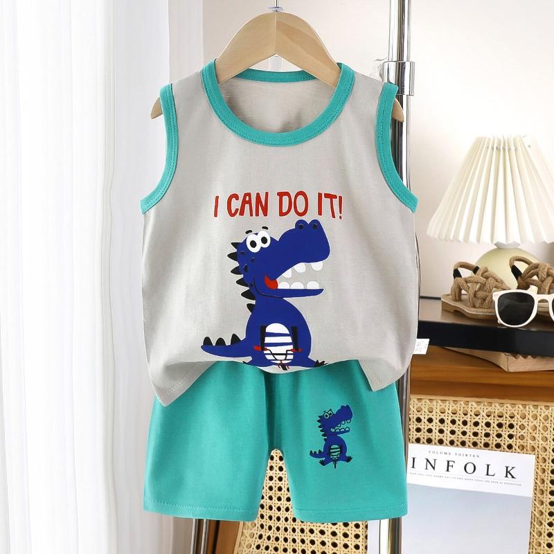 2pcs/set Children Sets Kids Cartoon Vest Suit Summer Sleeveless Tank Tops + Shorts Set Toddler Baby Boys Girls Outfits Clothes