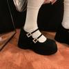 Fashion 2025 New Spring Platform Mary Jane Elegant Shoes Round Toe Crystal Belt Buckle Wedges Pumps Flat Platform Shoes