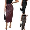 Women Sexy Long Bodycon Skirt Faux Leather High Waist Pencil Skirt Tight Fit Skirt with Back Slit for Club Dates Parties Office Daily Wear