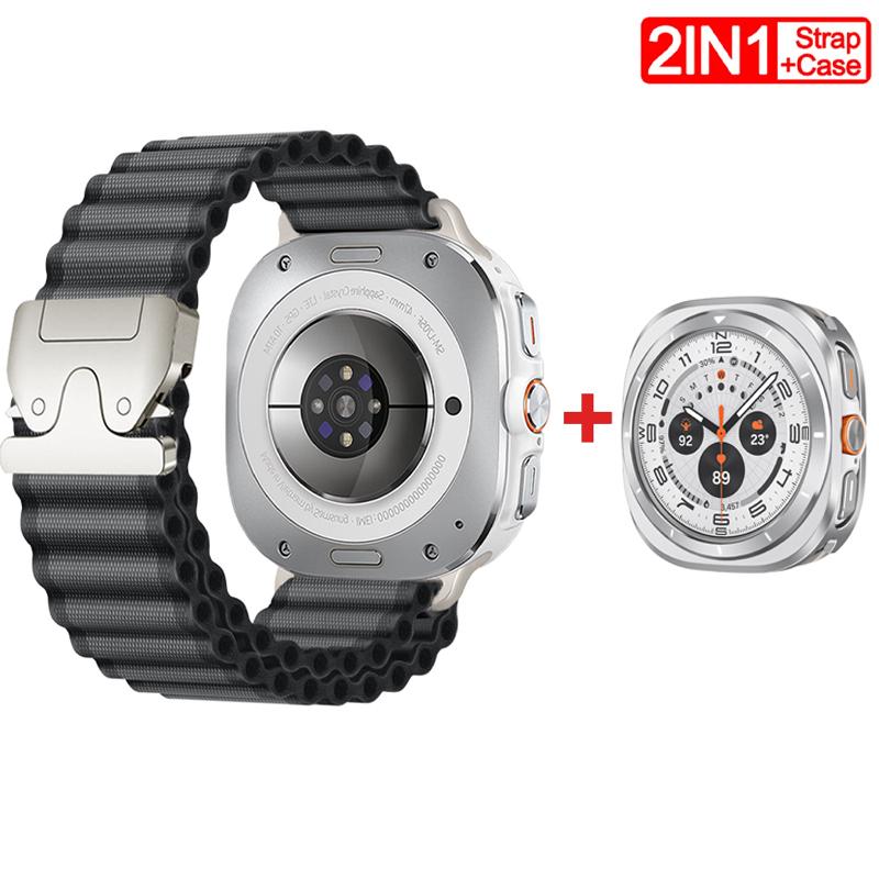 Pasek/Etui 2W1 dla Samsung Galaxy Watch Ultra(2025) 47mm Ultra(2025) 47mm Metalowa Stopowa Koperta Nylonowa Pętla Bransoleta Luksusowa Pokrywa