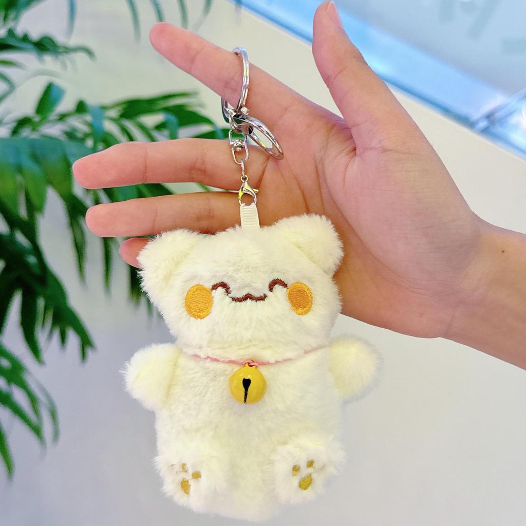 Cute Internet Celebrity Lucky Cat Plush Pendant with Bell Keychain Charm