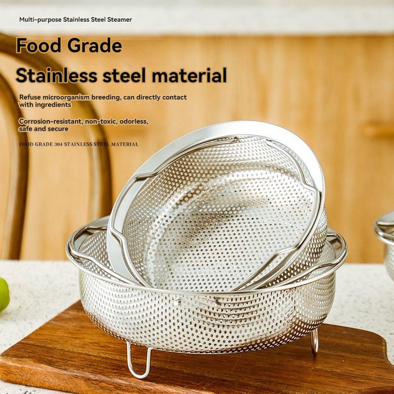 Cestello per cottura a vapore in acciaio inossidabile 304 Pentola a pressione Griglia per cottura a vapore con manico Griglia per friggitrice ad aria Cestello scolapiatti per frutta Utensili da cucina
