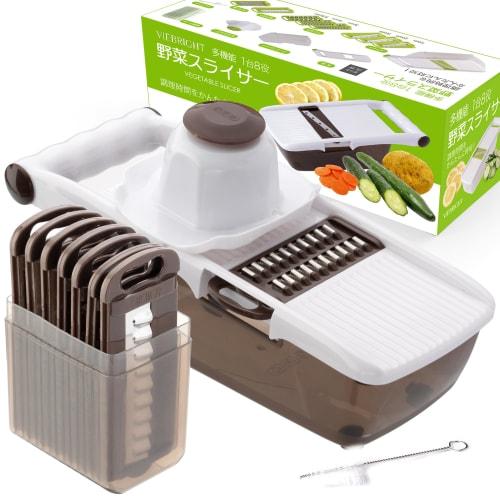[Featured in B.S.TIMES] VIEBRIGHT Slicer and Julienne Set, Supervised by Asakusa Ponzu, with Grater, 8-in-1 Multi-Function (Brown)