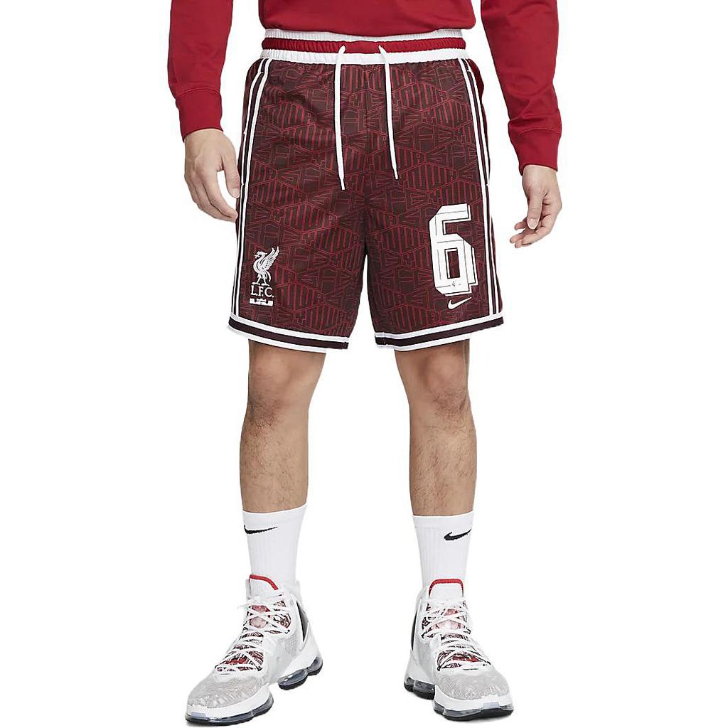 Nike X LeBron X Liverpool Collaboration Logo Embroidered Lace-Up Striped Mid-Rise Basketball Shorts Men Shorts DX0145-652