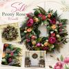 Coroană de Flori Artificiale din Mătase, Buchete de Bujori și Trandafiri, cu Frunziș Mixt, Ghirlandă Florală Decorativă pentru Perete, Ușă de Casă