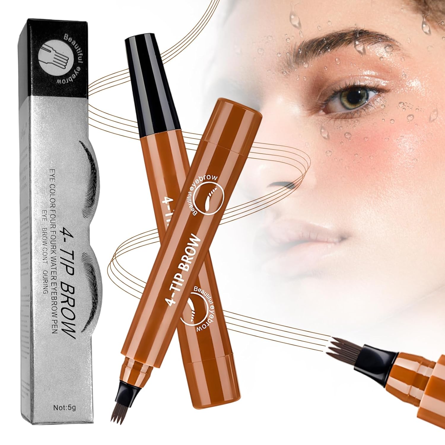 Microblading Eyebrow Pencil,Upgrade Magic Eyebrow Contouring Pencil with Micro-Fork Tip,Premium 3D Waterproof 4 Tipped Spoolie Brush Precise Brow Pen 01-2Pack