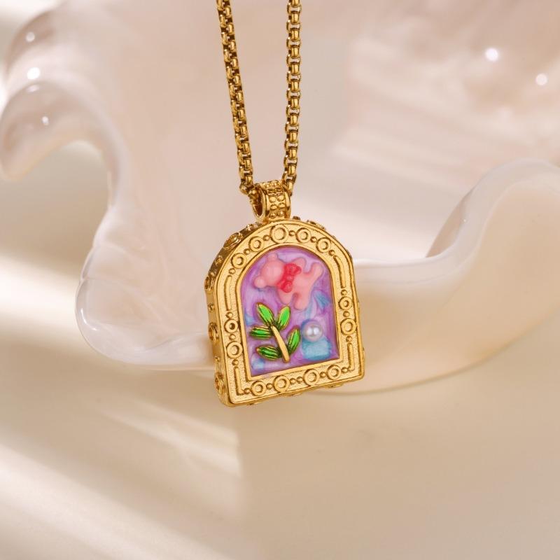 Color Oil Drop Pendant Necklace Women's Medieval Fashion Artificial Baroque Pearl Literary Retro Collarbone Chain