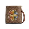 Coach Town 16 Rainbow Logo Print Dark Wood Leather Bucket Bag Women Bags Khaki C6835-IME7V