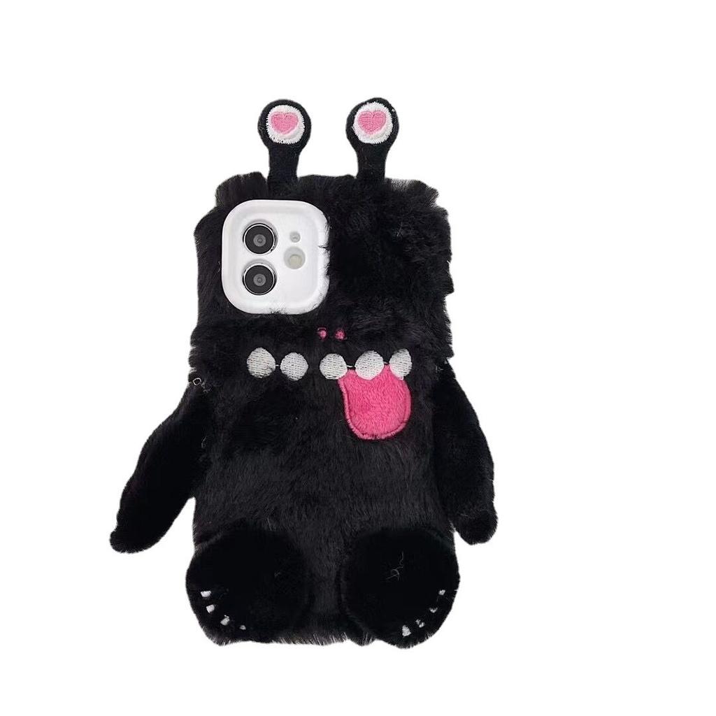 Ins Black Little Monster for Apple 16 Mobile Phone Case Plush for IPhone15promax Soft 14 Female 13 Funny X