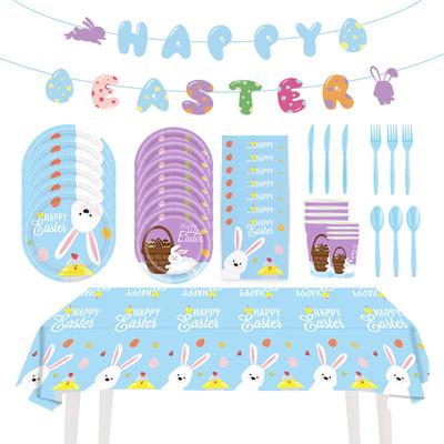Easter Cartoon Rabbit Theme Set, Disposable Paper Cups, Paper Towels, Knives, Forks, Spoons, Holiday Decorations