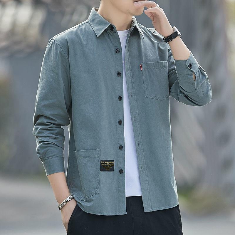 Camicia Casual da Uomo in Cotone Antigrinze a Maniche Lunghe Vestibilità Larga - Giacca Trendy per Lavoro Primavera & Autunno