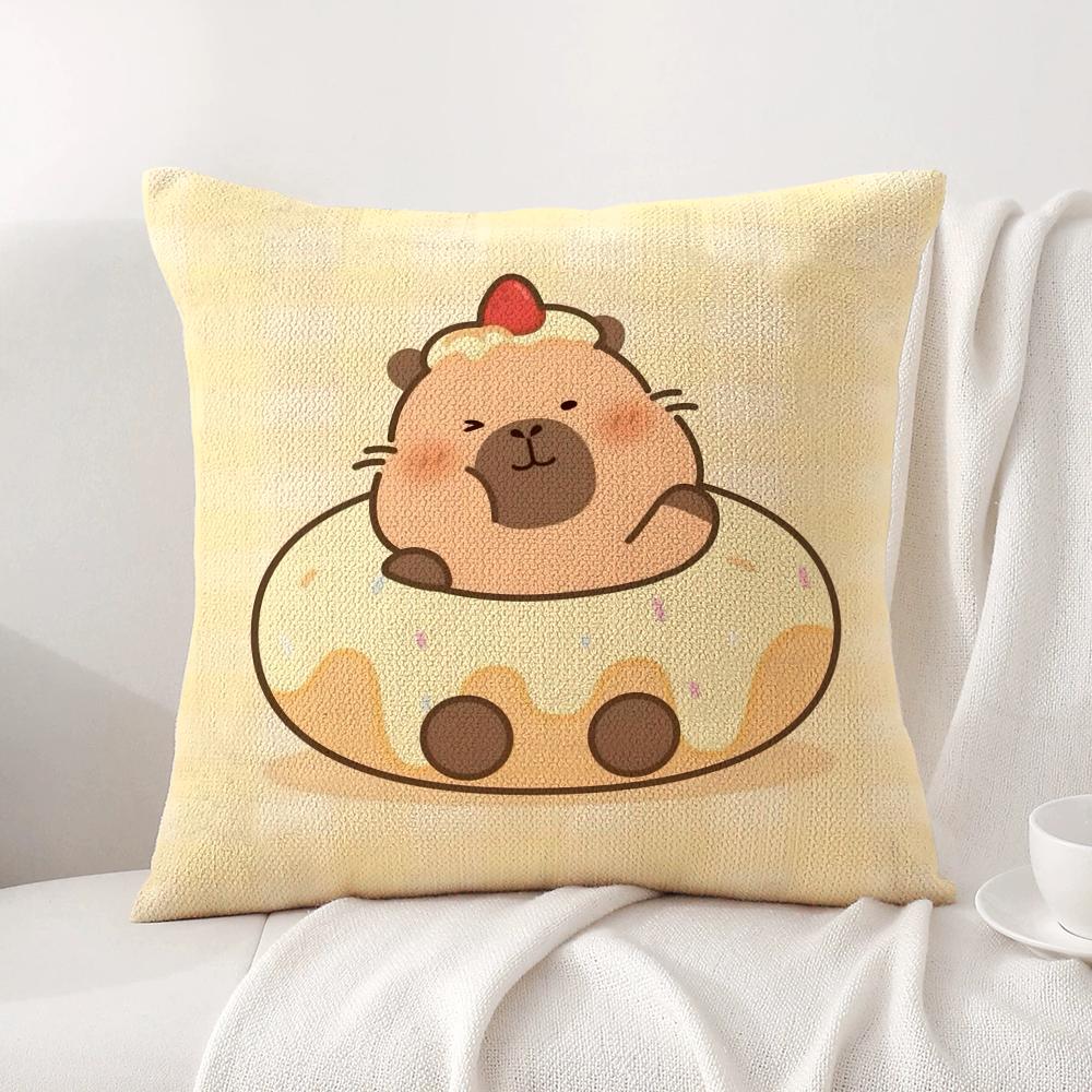 Cute Cartoon Capybara Cushion Cover Natural Linen Pillow Cover DoubleSided Print Cushion Case for Sofa Home Decor Gift