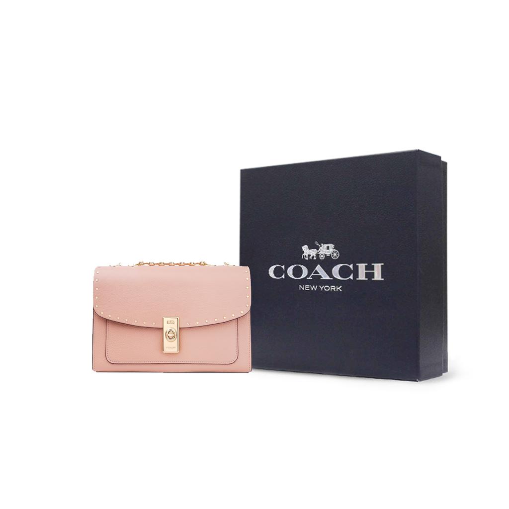 New COACH Lane Pebbled Leather Trunk Bag, Portable Crossbody Bag, Shoulder Bag Women's Cherry Blossom Pink C1540-IMSHL