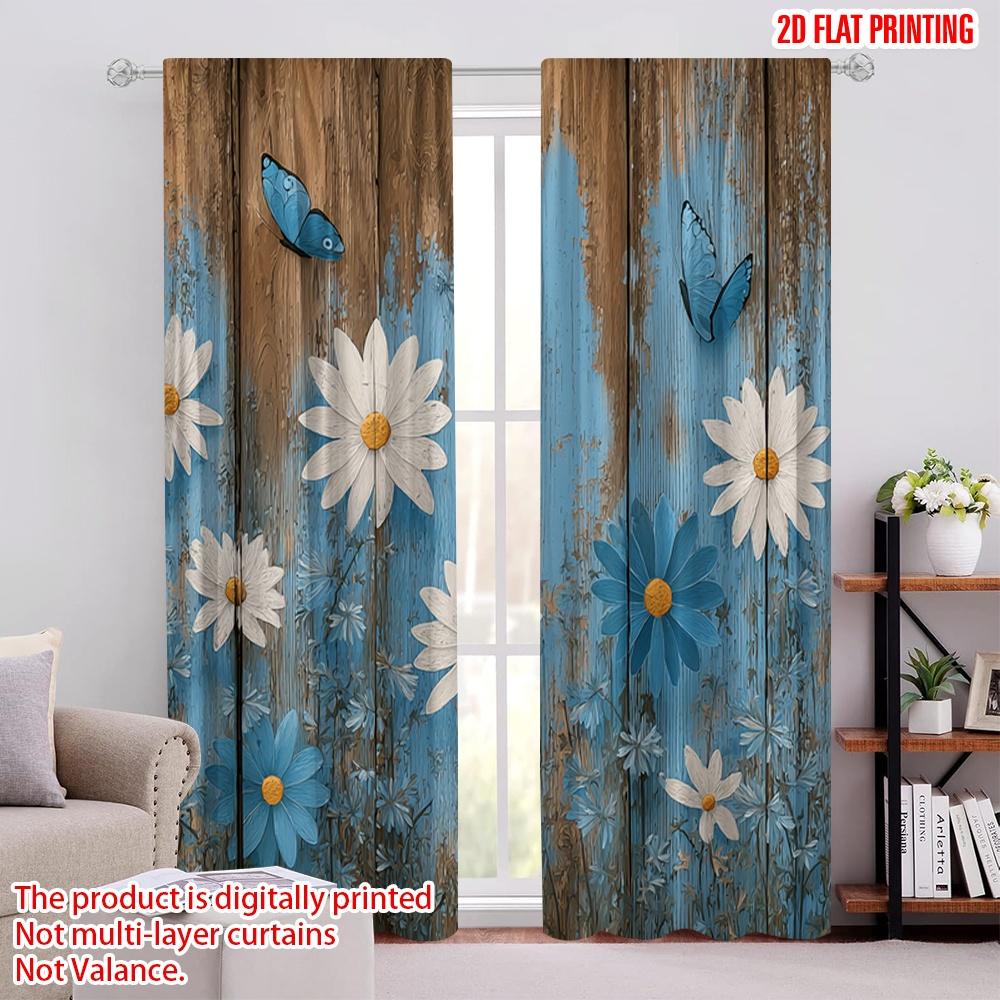 

2 шт., 2D плоская печать Креативные шторы Рустикальные цветы(1) Полиэстер Легкая установка (без удилища) Праздничное использование для гостиной и 52.50 × 116.00 cm 2 pcs