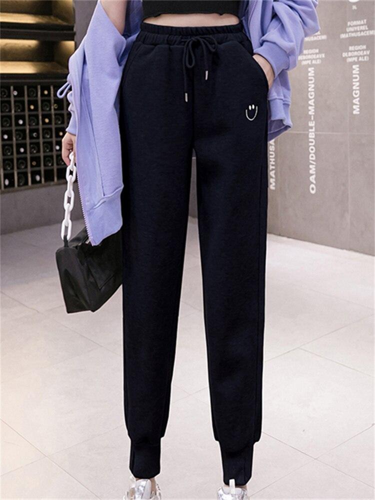 2022 Autumn Winter Thick Warm Elastic Waist Loose Women Sweatpants Trousers Solid Casual Harem Pantalones Streetwear Sport Pants