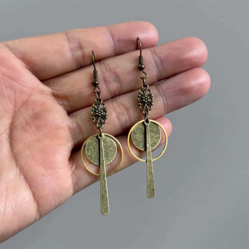 Bohemian Ethnic Sun Pendant Long Beaded Bronze Earrings - Lightweight Gift