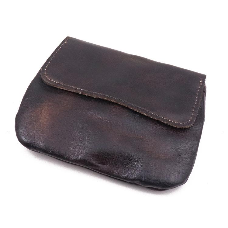 Vegetable Tanned Leather Coin Purse, Women's Bag, Lid Style Large Capacity Card Bag, Storage Bag, Used Pleated Bag