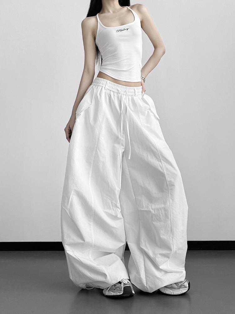 Women's High-Waisted Wide-Leg Korean Style Spring Pants - White, Slimming, Casual Student Outfit (2026)