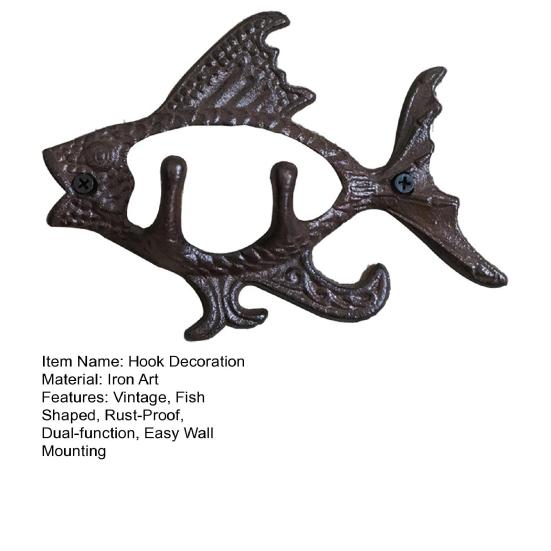 Garden Wall Hooks, Cast Iron Flying Fish Hanger, Rustic Outdoor Metal Coat Rack for Keys Tools Dried Flowers, Farmhouse Porch Fence