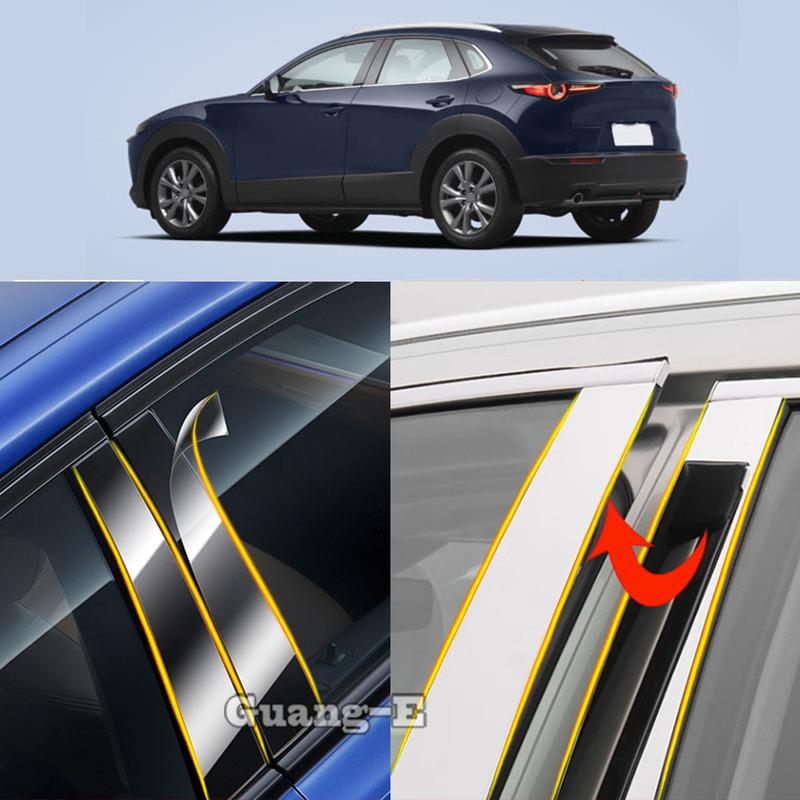 Car TPU/Glossy Mirror Pillar Post Cover For Mazda CX-30 CX30 -2024 Door Trim Window Stickers Accessories 6PCS