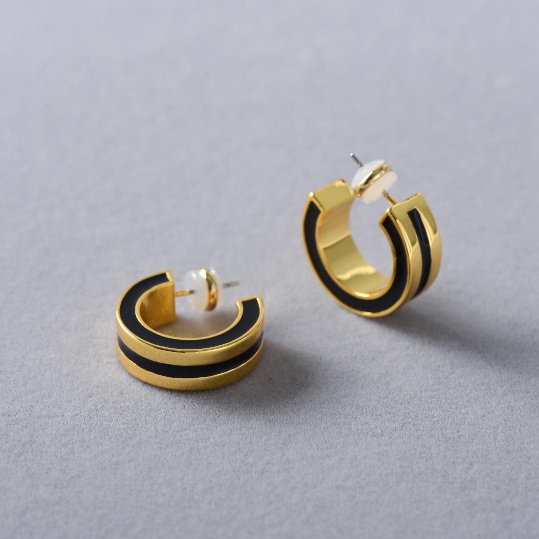 

Retro Double-Sided C-Type Drip Glaze Earrings S925 Silver Needle Stud Earrings Niche Simple Design Unique Personality Earrings