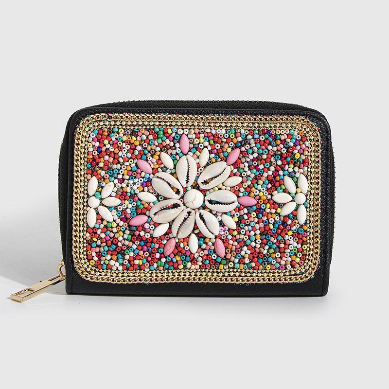 Bohemian Style PU Zipper Card Holder & Coin Purse with Butterfly and Flower Design
