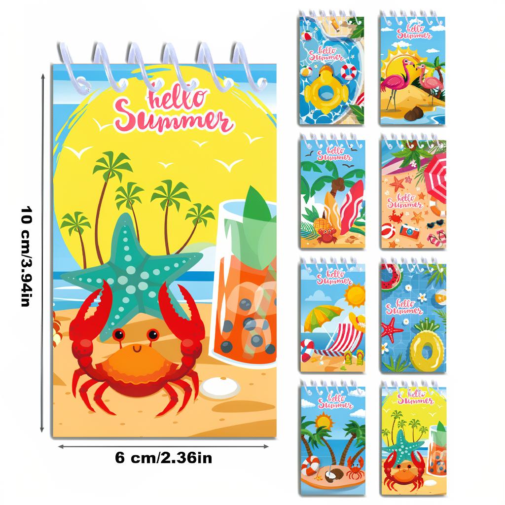 8pcs Summer Beach Spiral Pocket Notebook Vertical Flip Portable Notepad Party Favor Pool Event Stationery Memo Pad