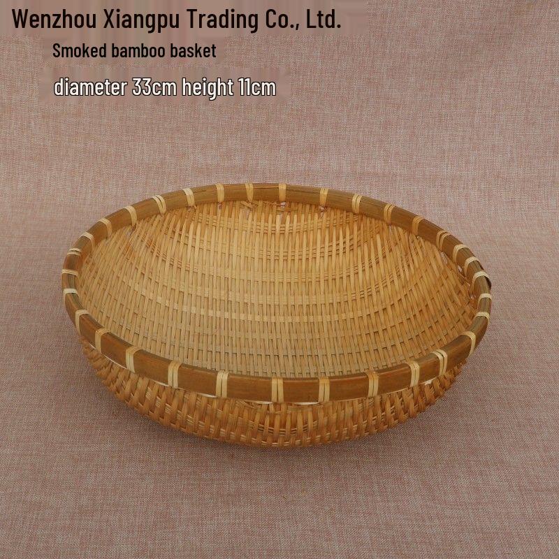 Bamboo Woven Winnowing Basket for Steamed Buns, Rice, Vegetables, and Fruits