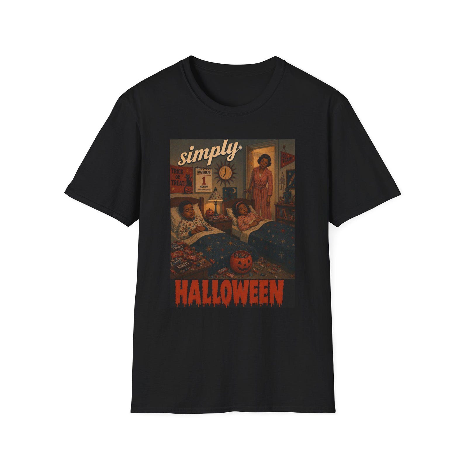Simply Halloween day after tummy ache Illustration T-Shirt | Retro Spooky Art 3XL