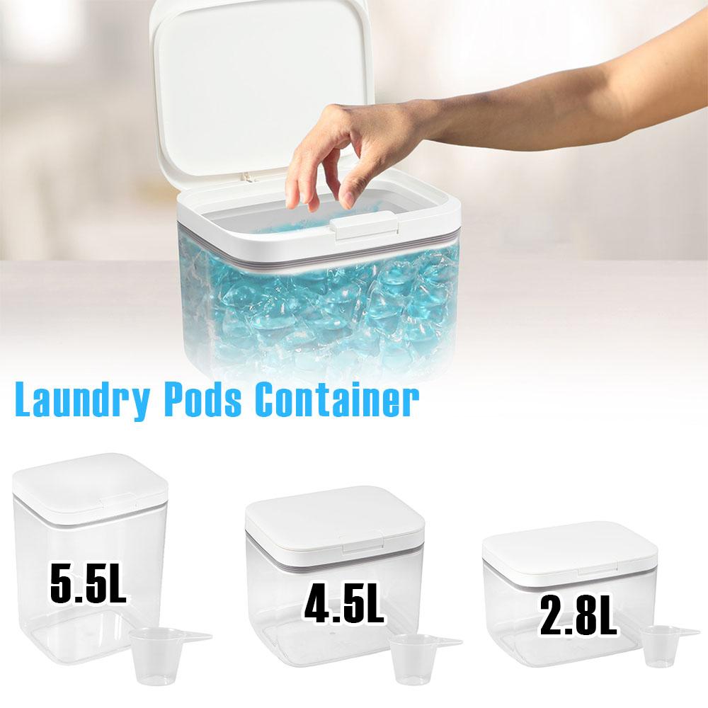 Laundry Pods Container 2.8L/4.5L/5.5L Clear Storage Box with Lid Automatic Pop-Up Sealed Laundry Pod Case for Bedroom Kitchen
