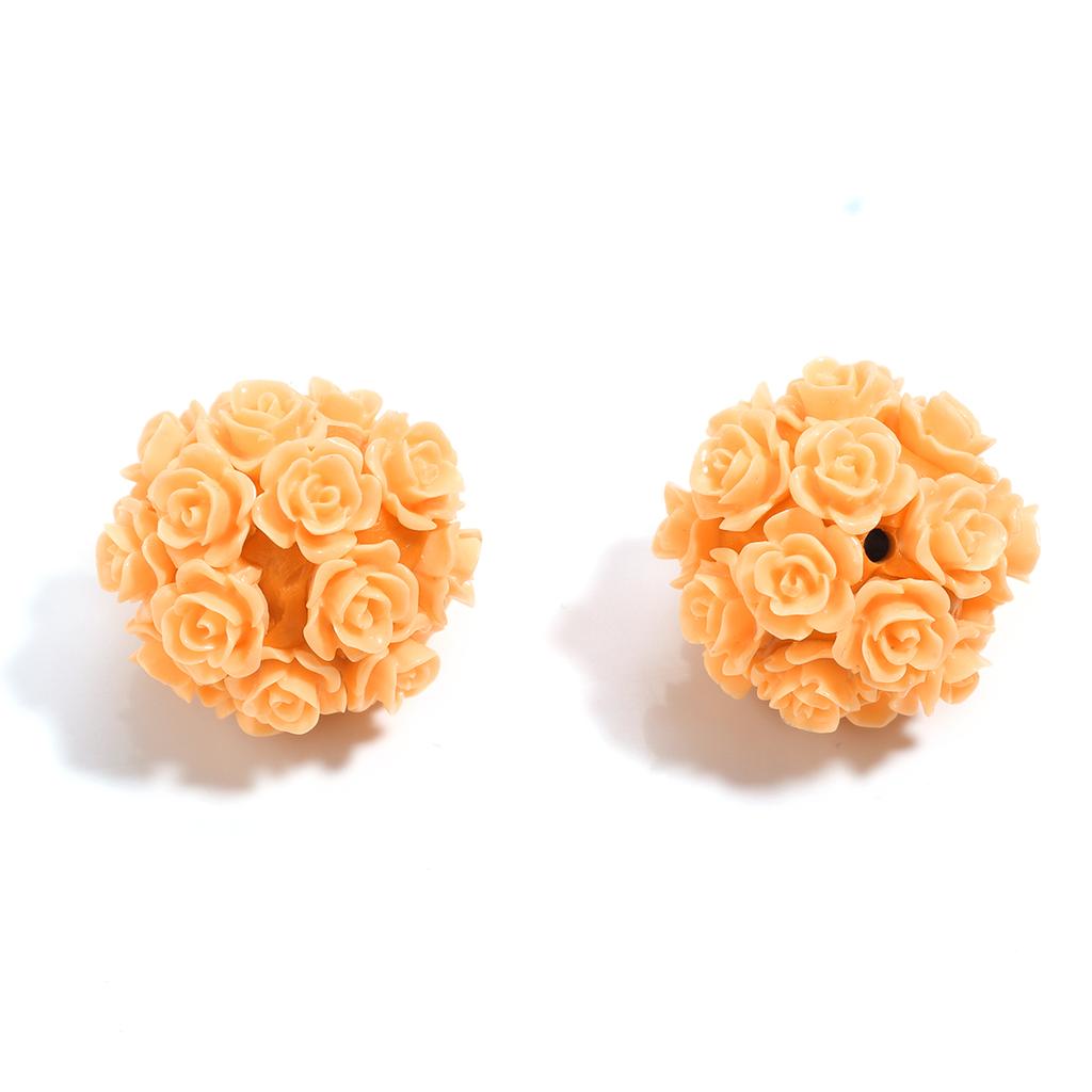 2Pcs Clay Rose Flower Ball Beads Straight Hole 20mm Multicolor Loose Polyester Beads DIY Earring Bracelet Key Chain Supplies