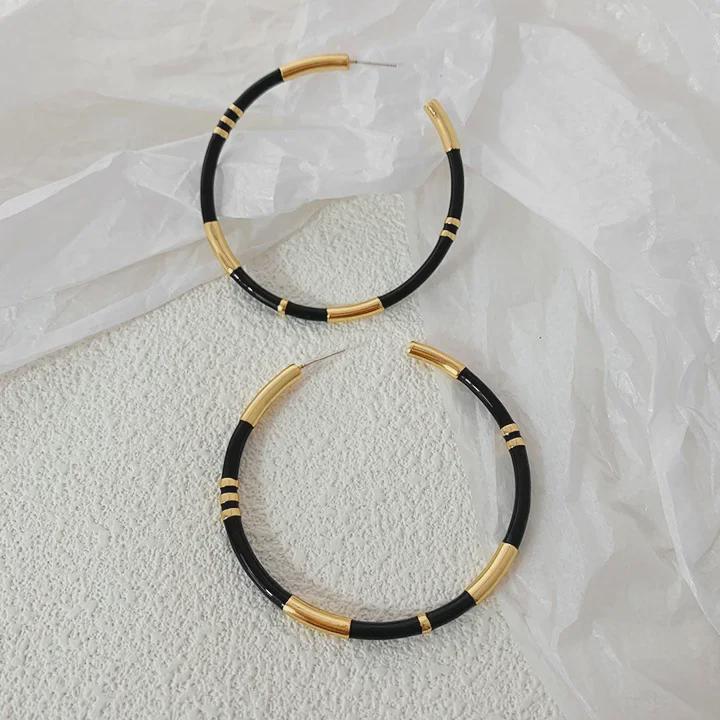 Vergoldete Emaille Bambusohrringe mit 925er Silberstift für Damen