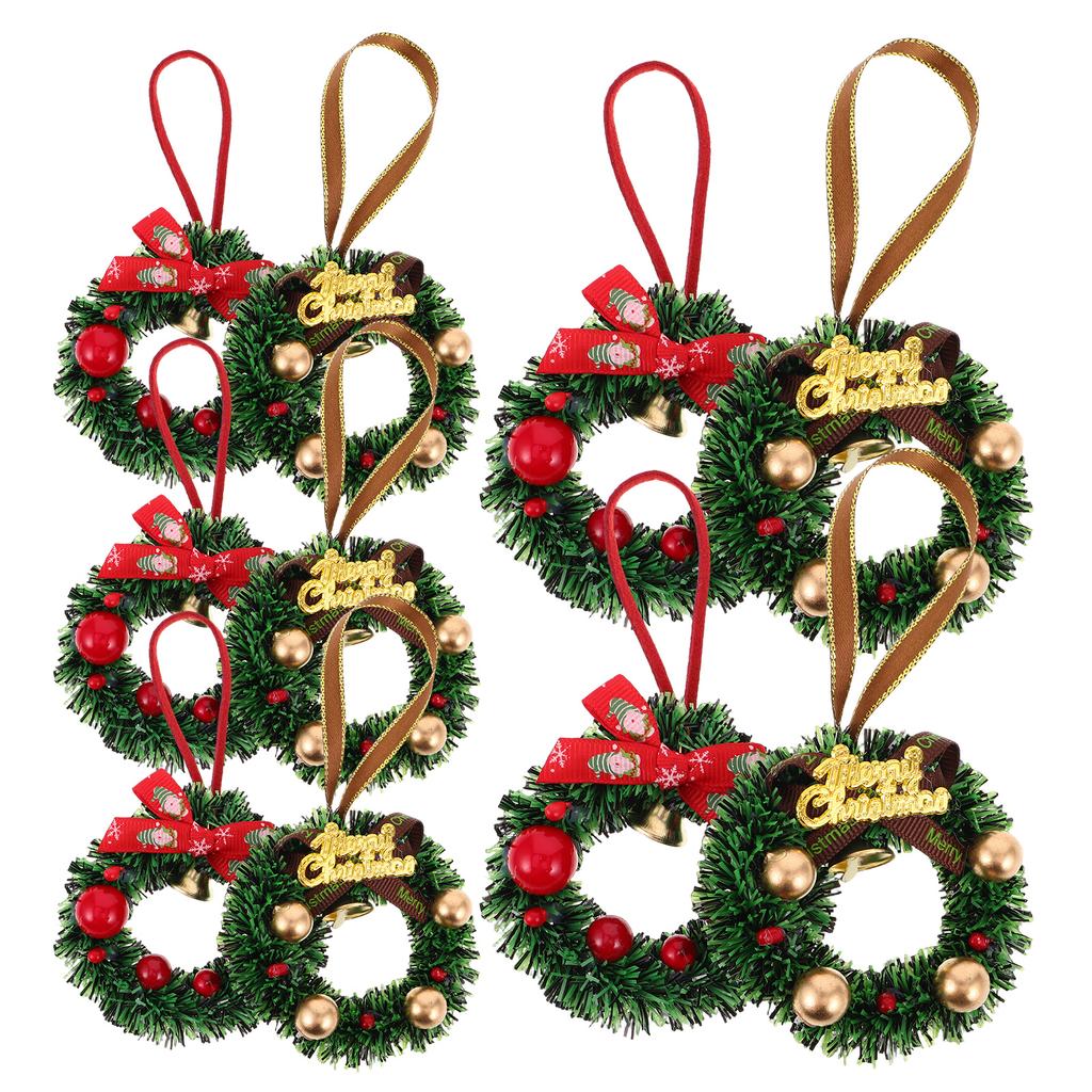 10pcs Mini Christmas Wreath Miniature Christmas Wreaths 2.95 Inch Holiday Garland Xmas Decoration Tiny Wreaths With Lanyards