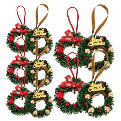 10 Stück Mini Weihnachts-Kranz Miniatur Weihnachts-Kränze 2,95 Zoll Feiertags-Girlande Weihnachtsdekoration Winzige Kränze mit Aufhängern