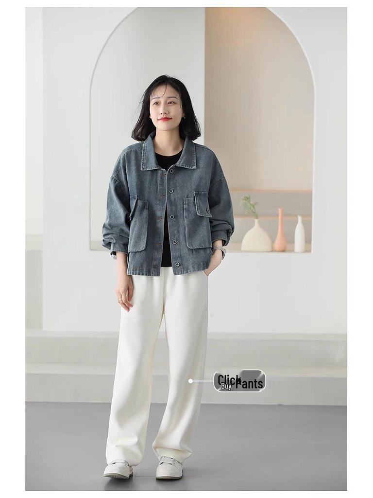 Plus Size Denim Jacket for Women: Casual Loose-Fit Slimming Retro Long Sleeve Top