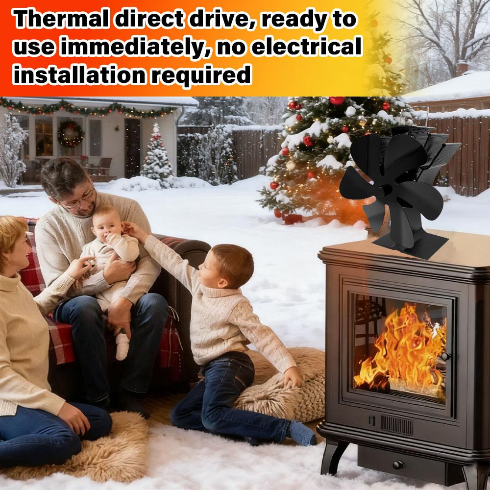 New 6 Blades Heat Powered Stove Fan Eco Quiet Black Log Wood Burner Fireplace Fan Winter Warmer Home Efficient Heat Distribution
