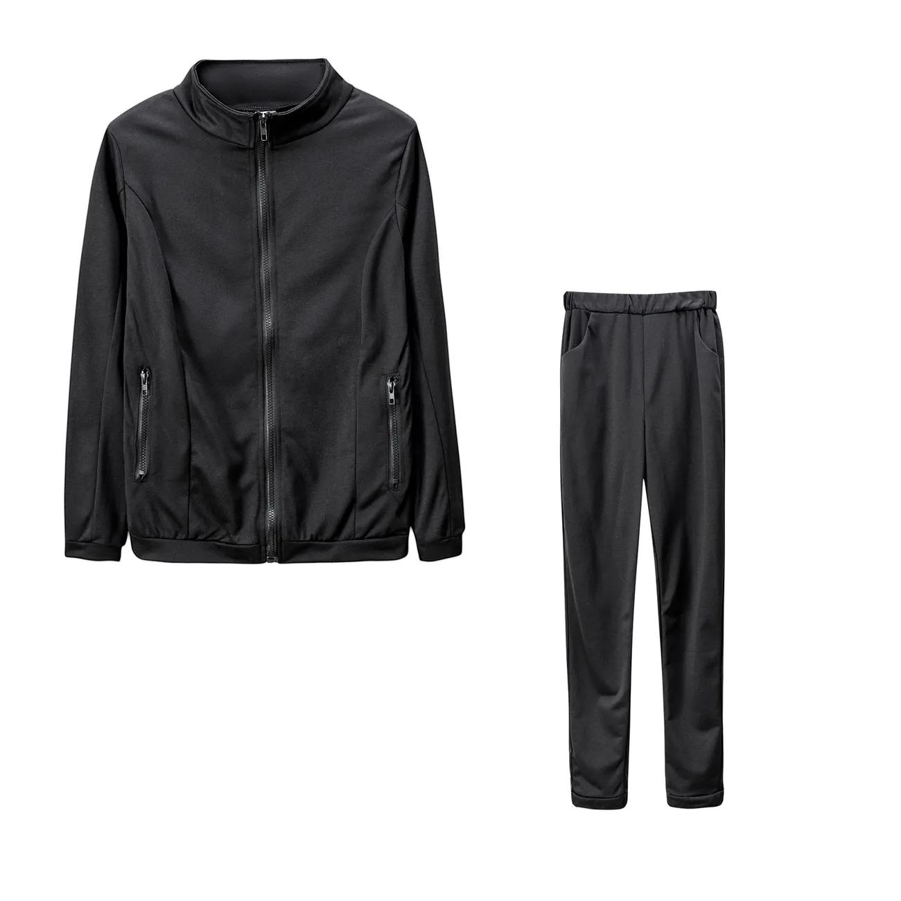 Осенне-весенний комплект из двух предметов, женский уличный комплект для отдыха на застежке, комплект из двух предметов, спортивный комплект XS чёрный