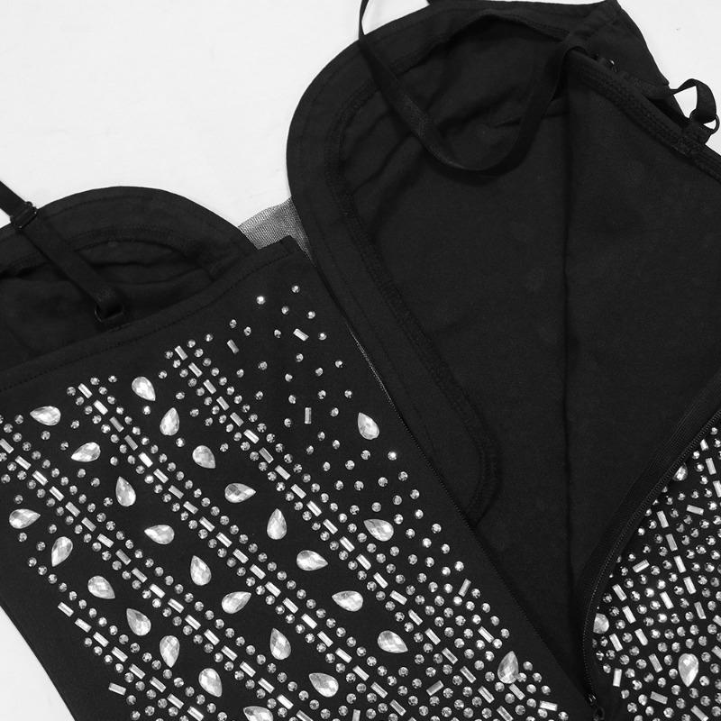 Robe sexy irrégulière à col licou et chaîne en diamant pour femme