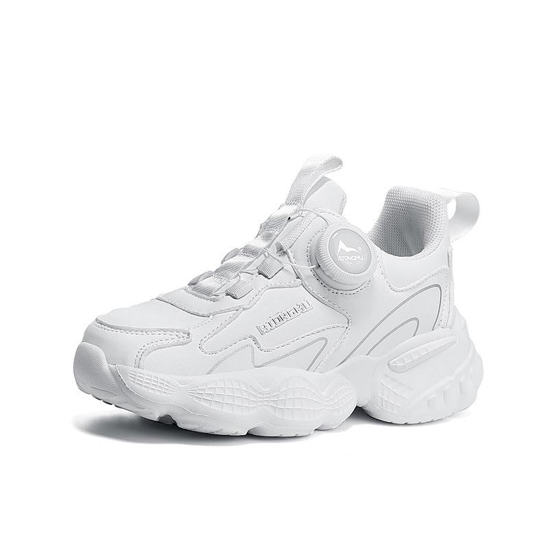 Middle-aged and Older Children's Little White Shoes Children's Versatile New 2025 Button Mesh Running Shoes Autumn Lightweight Sports Shoes Breathable