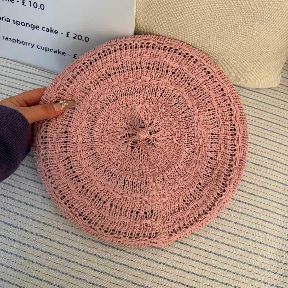 New Retro Style Beret Cap Breathable Hollow Bonnets Cap Polyester Solid Color Sun Hat