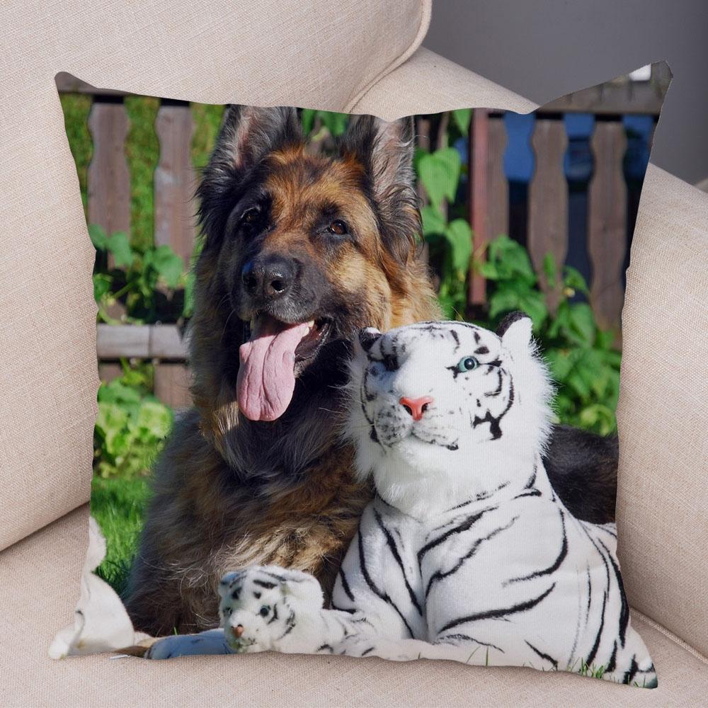 Home Decor German Shepherd Pillow Cover Sofa Cushion Pet Animal Polyester Printed Funda De Almohada