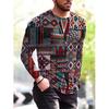 Modny Wzór Europejski T-shirt z Długim Rękawem Dla Mężczyzn Casualowy Jesienny Trend Top Okrągły Dekolt T-shirt Odzież