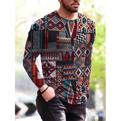 Mode Mönster Europeisk Långärmad T-shirt För Herrars Ledig Höst Trend Topp Rundhals T-shirt Kläder