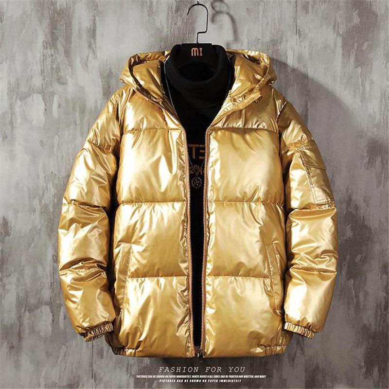 Men's Glossy Winter Hooded Cotton Jacket - Short, Thick, Loose-Fit for Cold Weather Protection