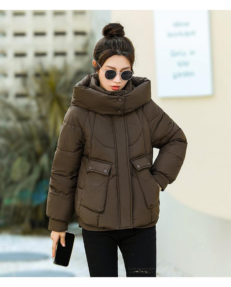 Women’s Short Hooded Windproof Thicken Warm Winter Jacket With Raglan Sleeves