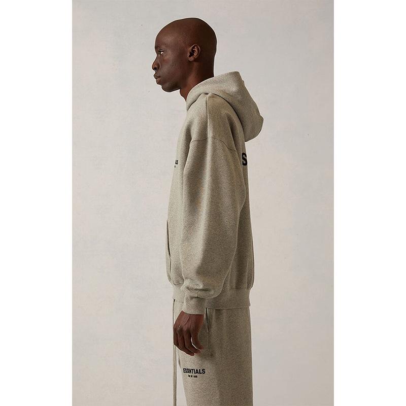 FOG Essentials 2022SS Schwarzer Kapuzenpullover mit Schriftzug-Flockdesign