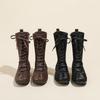 New Retro Knight Short Boots Women's Autumn and Winter Boots Lace-up Western Boots Niche Flat-bottomed Color Matching Short Boots