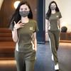 Casual Sports Suit for Women, Summer Temperament, Fashionable Style, Age-reducing Short-sleeved Straight Pants Two-piece Set